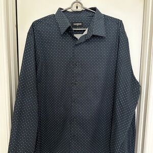 Express Navy Polka Dot Slim Fit Button Down